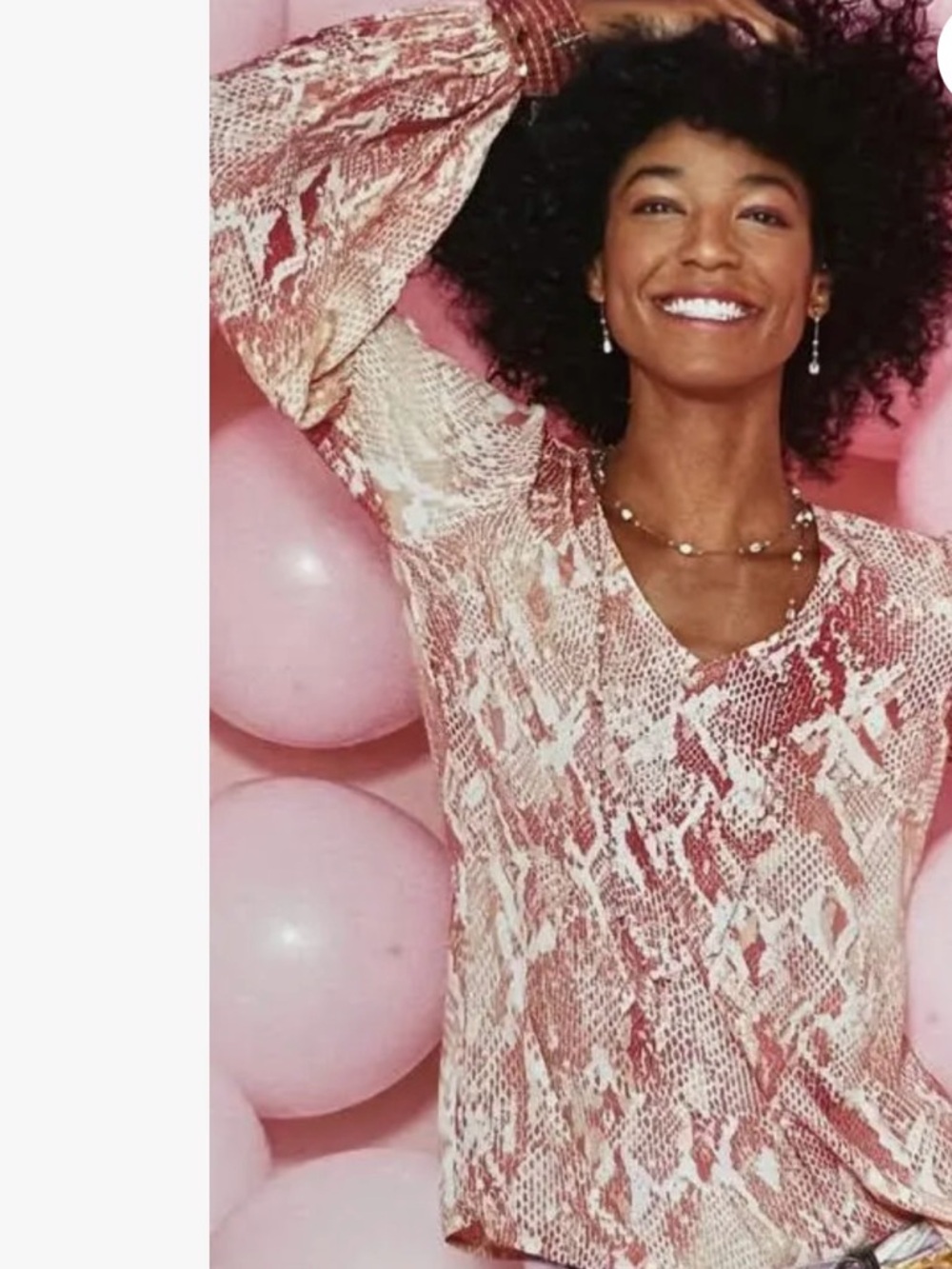 CAbi Pink Snake-Print V-Neck Blouse